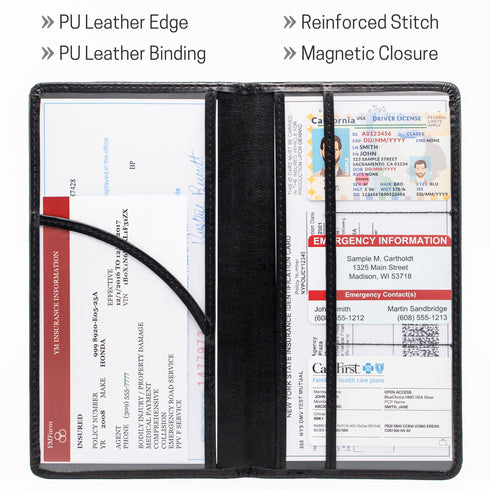 CANOPUS Big Black Car Registration and Insurance Holder, PU Leather Card Holder, Vehicle Glove Box Organizer for Auto, SUV, Truck